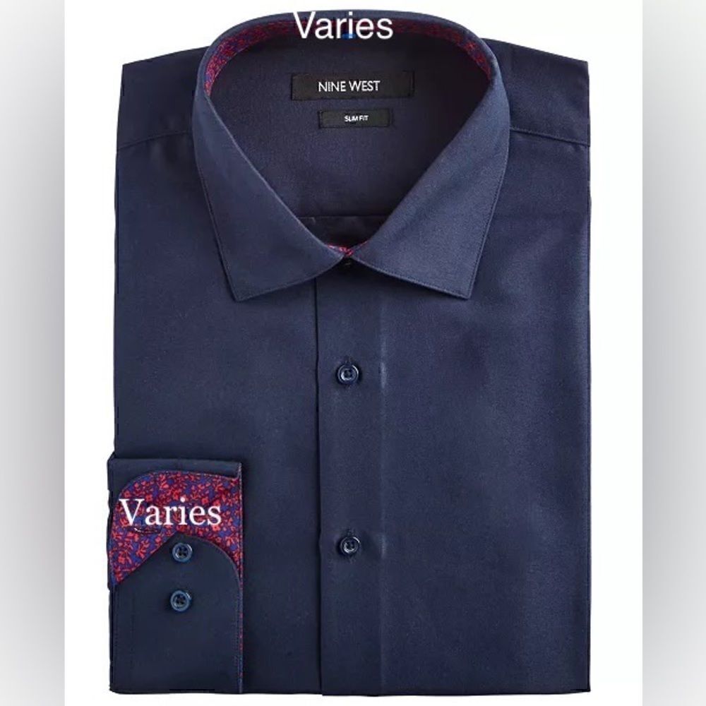 NINE WEST Men's Slim-Fit Wrinkle-Free  Stretch DARK NAVY M (15-15 1/2)